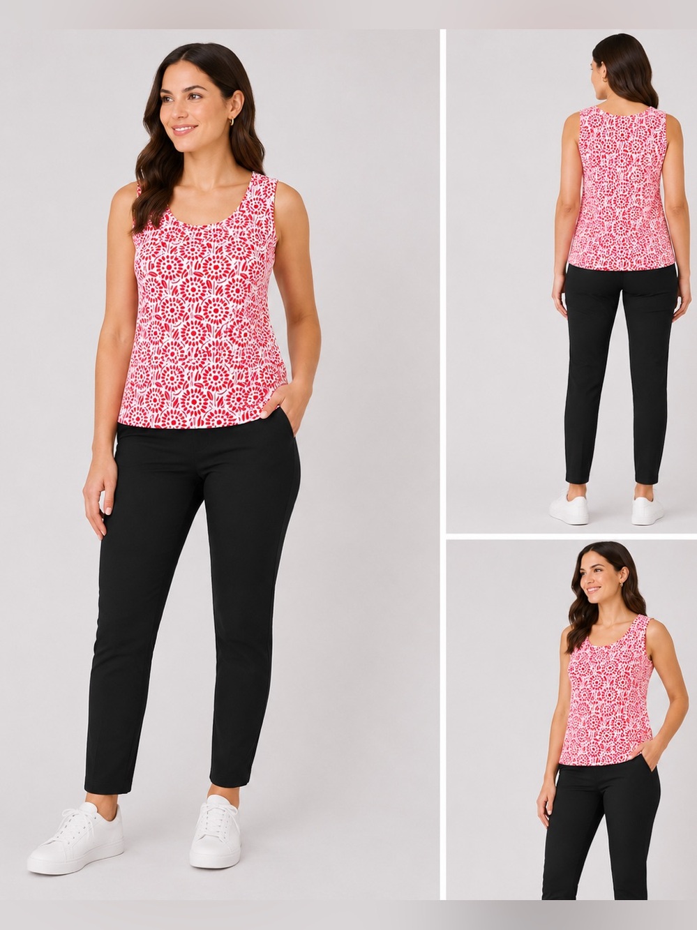 Lands End Red & Pink Floral Sleeveless Tank Size S/P